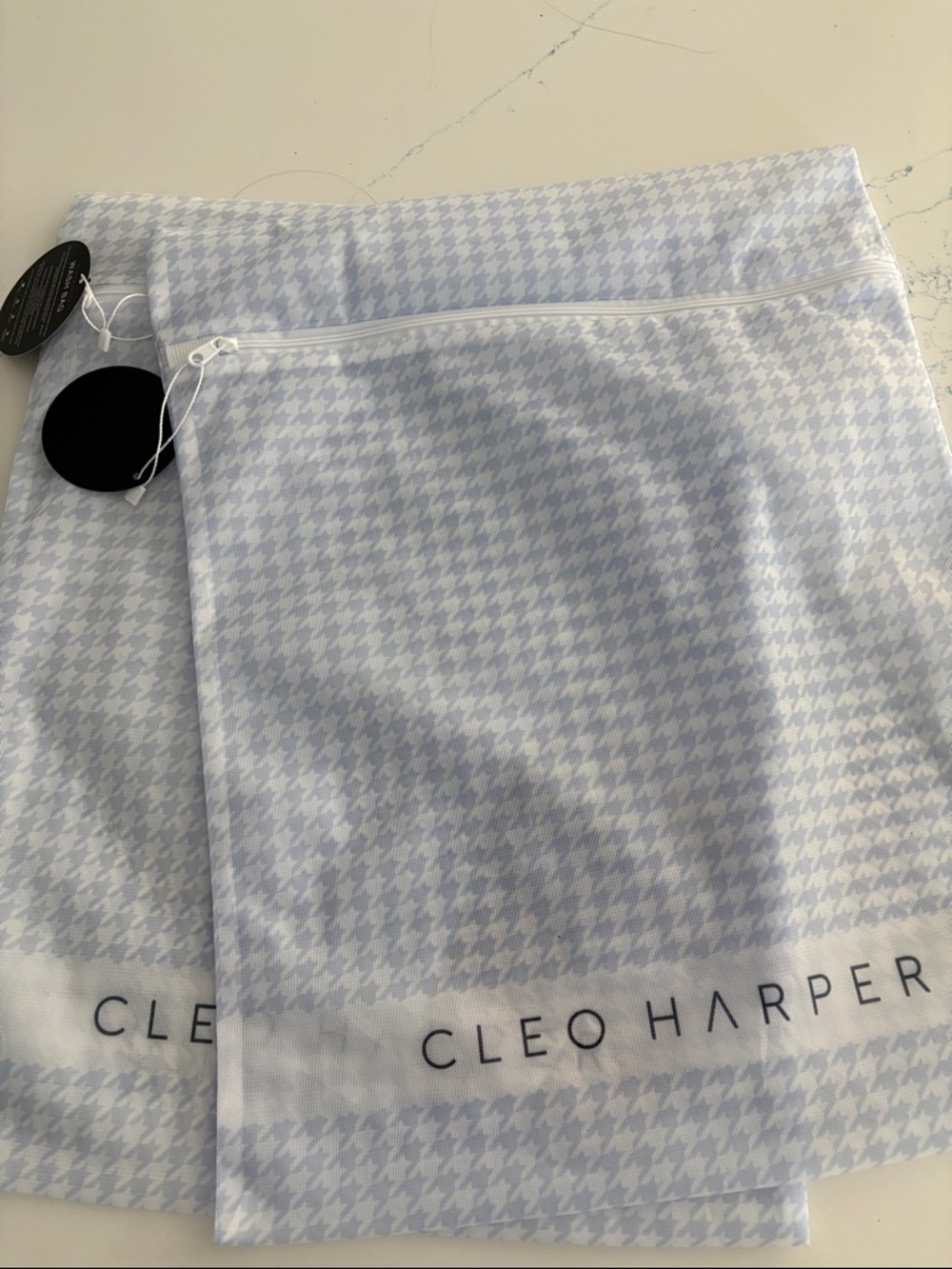 Cleo Harper Light Blue & White Houndstooth Wash Bags - Pair